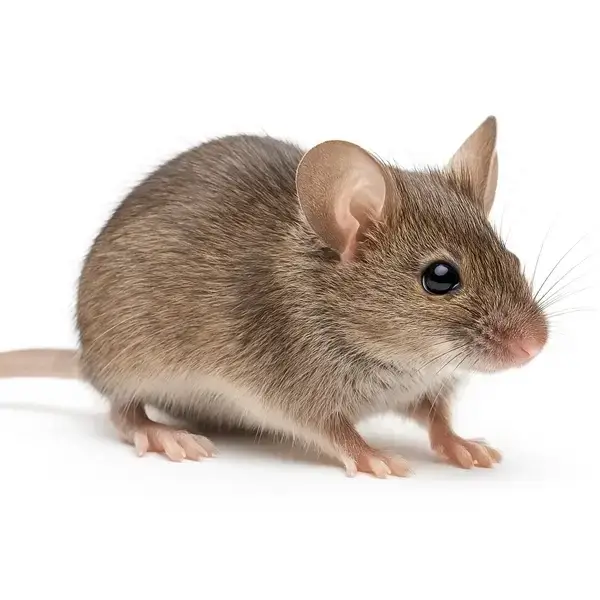 Photo réaliste d’une souris domestique sur un fond blanc pur, utilisée pour illustrer la lutte antiparasitaire et l’extermination des rongeurs à Montréal.